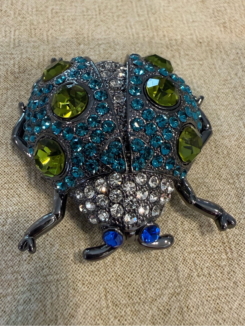 Vintage rhinestone beetle brooch stamped avante garde statement pin rockabilly